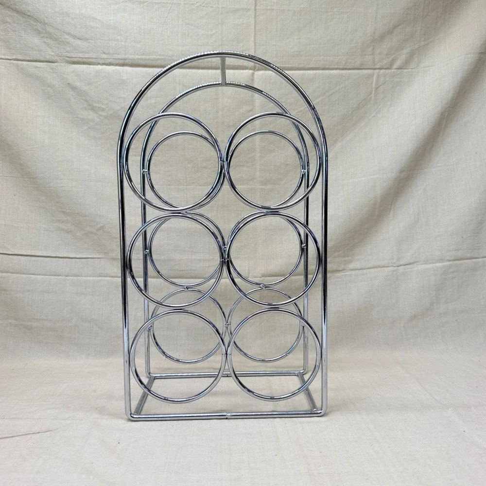Vintage Chrome Wine Rack 6 Bottle Countertop Bar Storage Organizer mCM